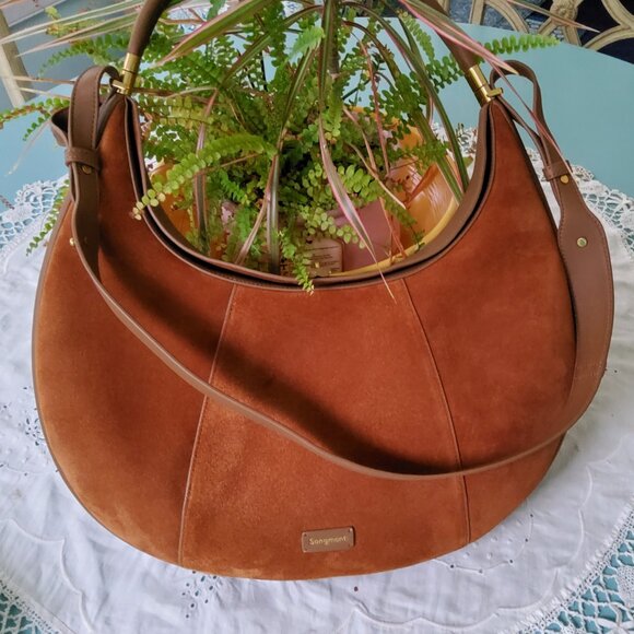 Songmont Suede and Leather Large Luna 4 in 1 Handbag - Picture 1 of 11